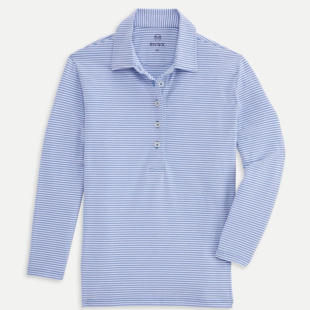 Renwick 3/4 Sleeve Periwinkle blue & white striped Polo-   Size XLarge